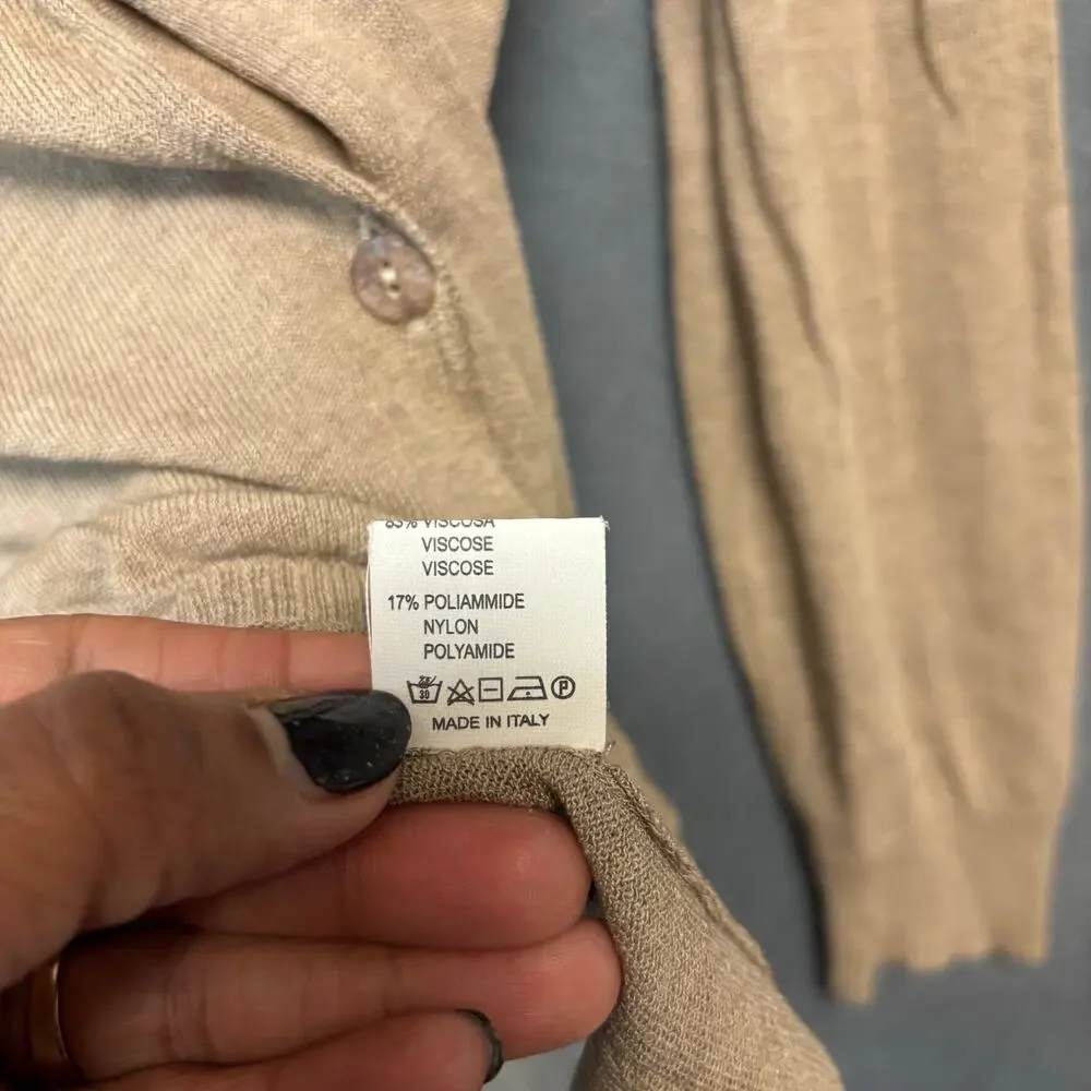 Niu Made in Italy Colorblock Cardigan Blue Tan V-Neck Medium Button Down Preppy - Picture 9 of 12